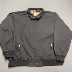 Vintage Sears Roebuck Jacket Mens XL Black Canvas Plaid Flannel Lined Bomber 80s